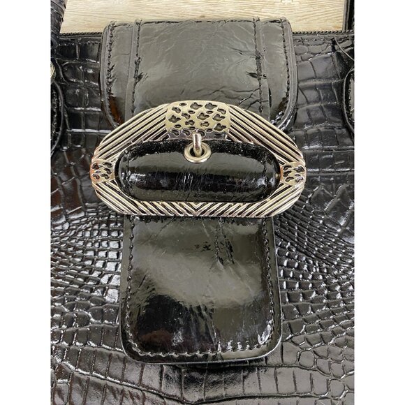 M. C. Marc Chantal Croc Embossed Leather Shoulder Purse Bag Black Handbag - Picture 2 of 16